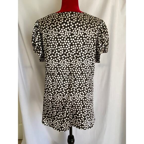 Jessica London 18W Short sleeved Top boho peasant black & white polka dots New - Picture 7 of 8